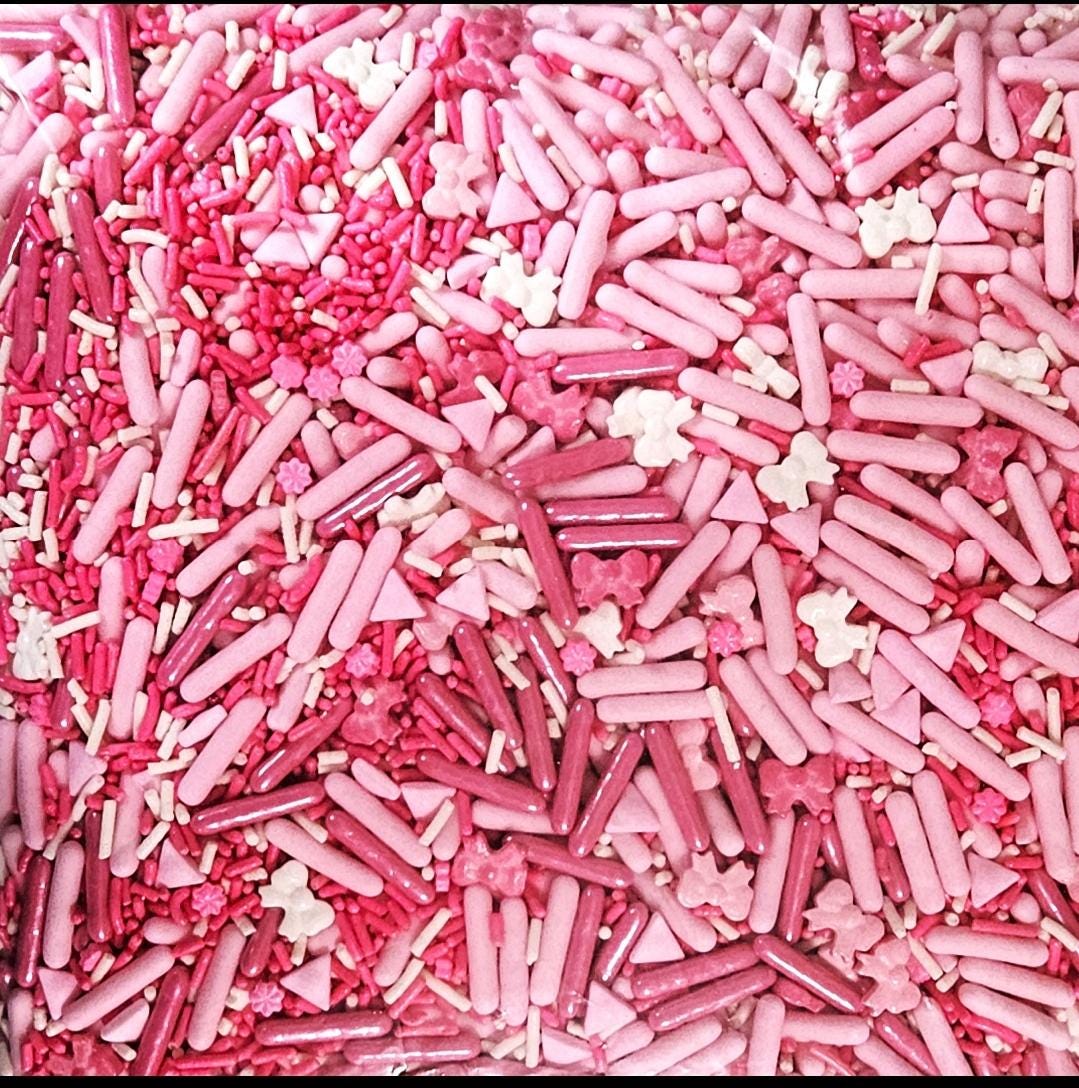 Pink bowtie theme sprinkles - pink and white rods, sprinkles, bowties