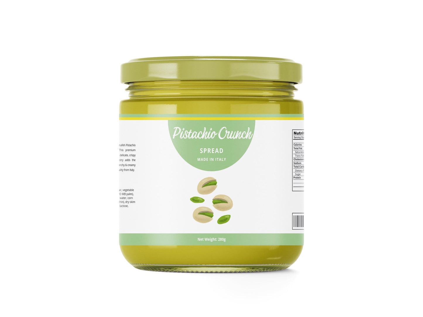 Pistachio Crunchy Knafeh Spread- glass jar, Sicilian pistachio butter and toasted knafeh, Dubai chocolate filing