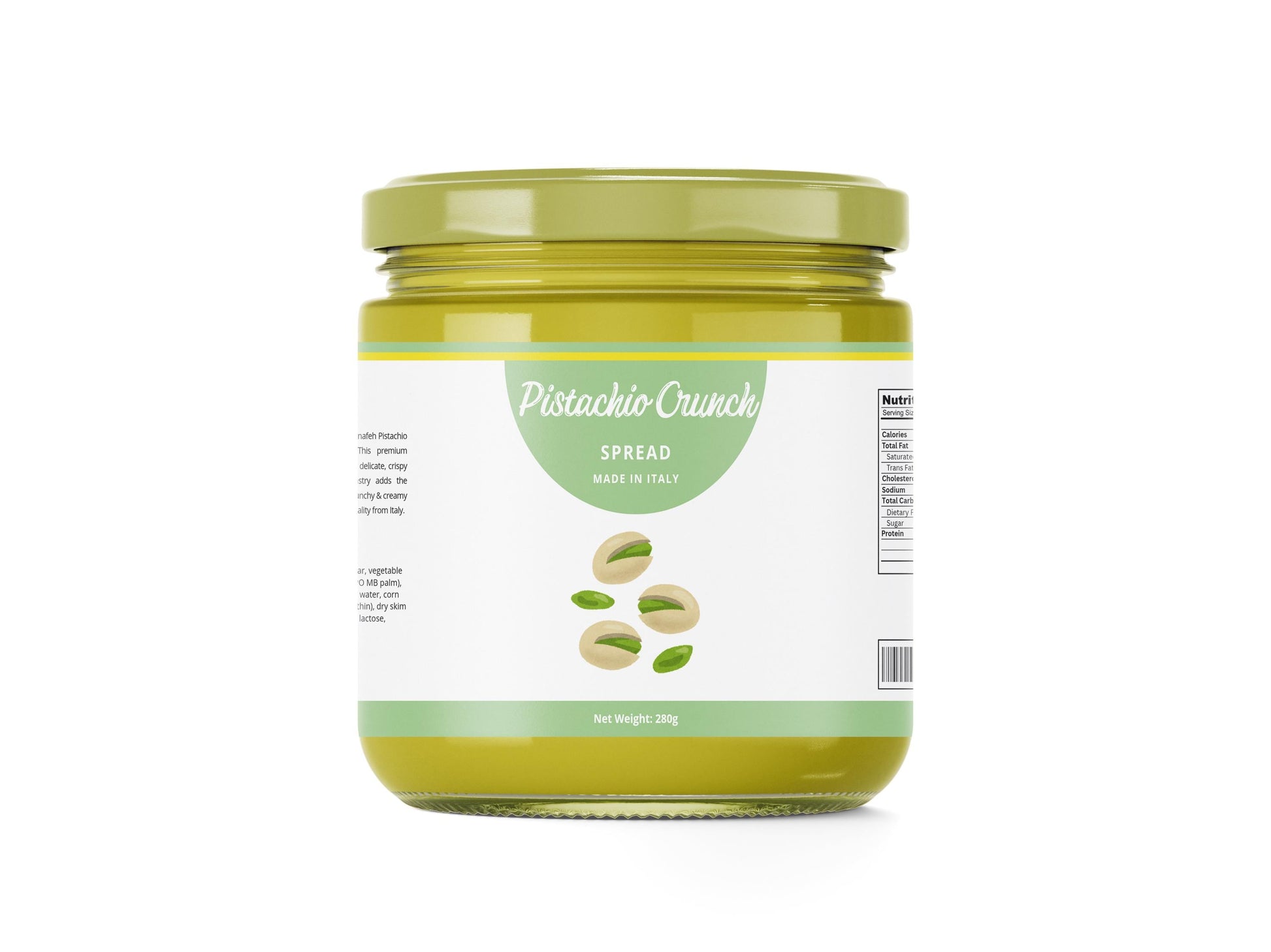 Pistachio Crunchy Knafeh Spread- glass jar, Sicilian pistachio butter and toasted knafeh, Dubai chocolate filing