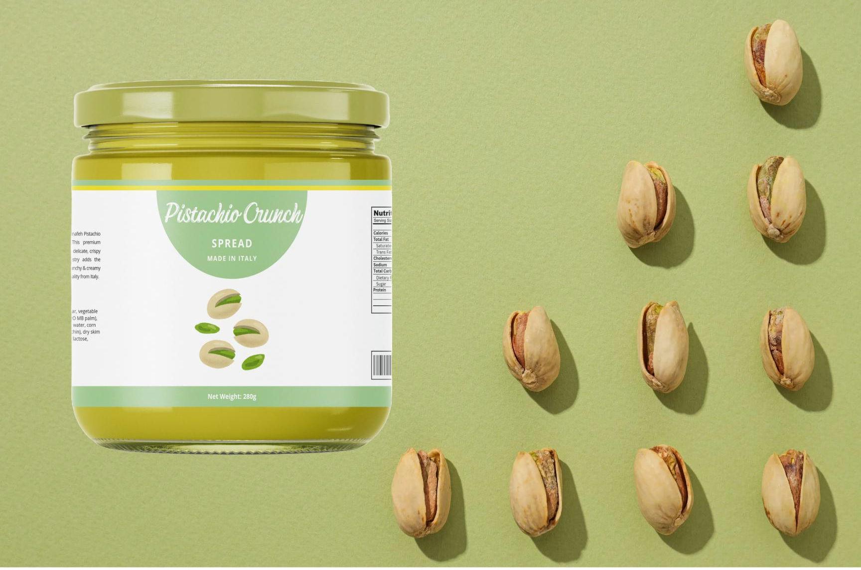 Pistachio Crunchy Knafeh Spread- glass jar, Sicilian pistachio butter and toasted knafeh, Dubai chocolate filing